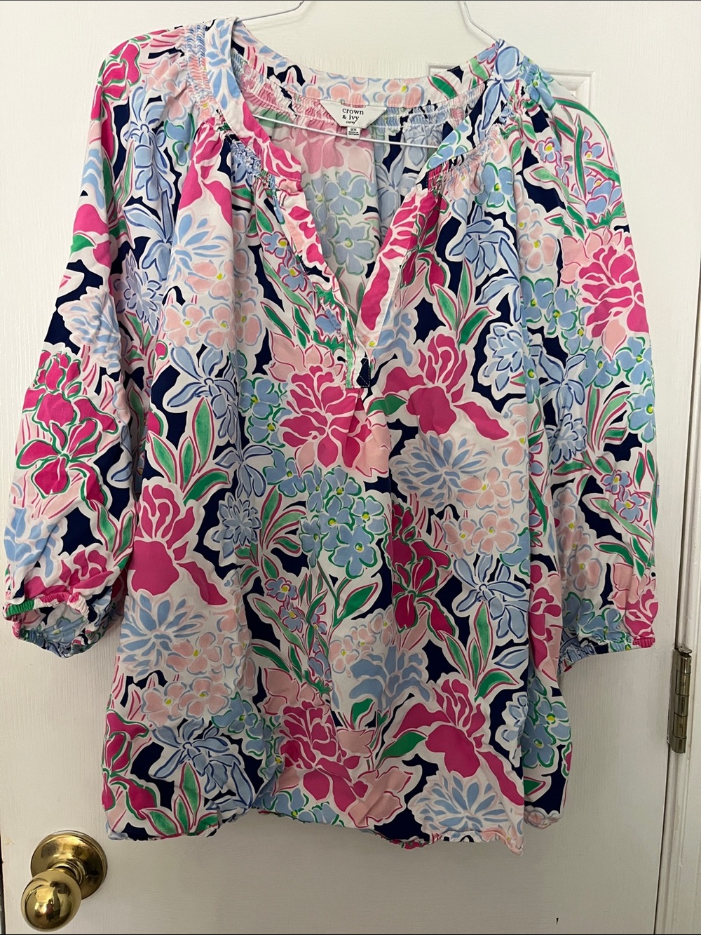 crown & ivy Pink, Blue & Green Floral Peasant Tunic